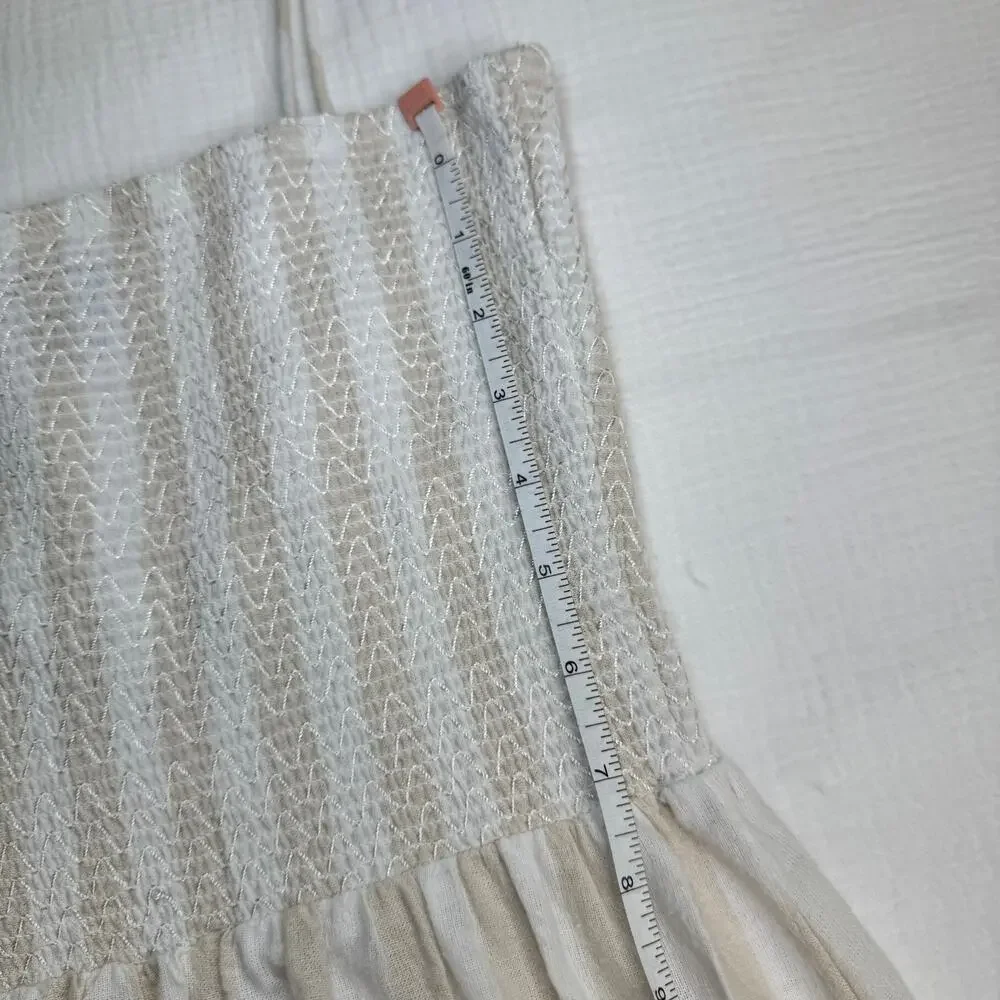 Boohoo Smocked Striped Sundress Maxi Cotton Women’s 6 Tiered Coastal Cottagecore - Picture 8 of 16